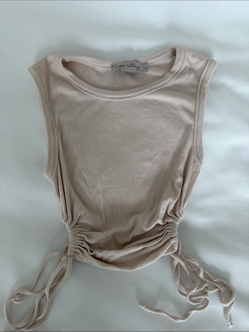 Sleeveless Ruched Drawstring Tank Top - Beige